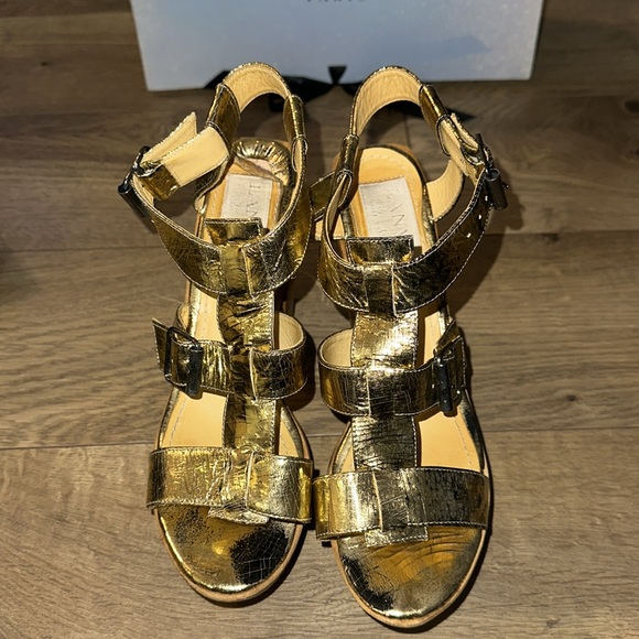 Lanvin Platform Heels Multi Strap Gold Craque Leather - Picture 3 of 10